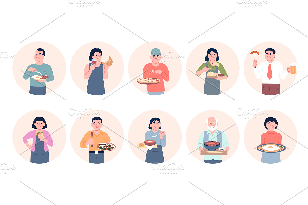 People showing food. Home made and, a Food Illustration by LadadikArt