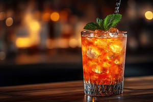 Refreshing cocktail served in a clas, a Photo by Tanuart