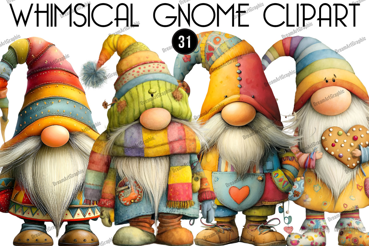 Whimsical Gnome Clipart, an Illustration by DreamArtGraphic (Photo 1 of 5)