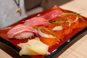 Nigiri sushi served in a traditional restaurant in Tokyo, Japan, a Food & Drink Photo by GoodGoods