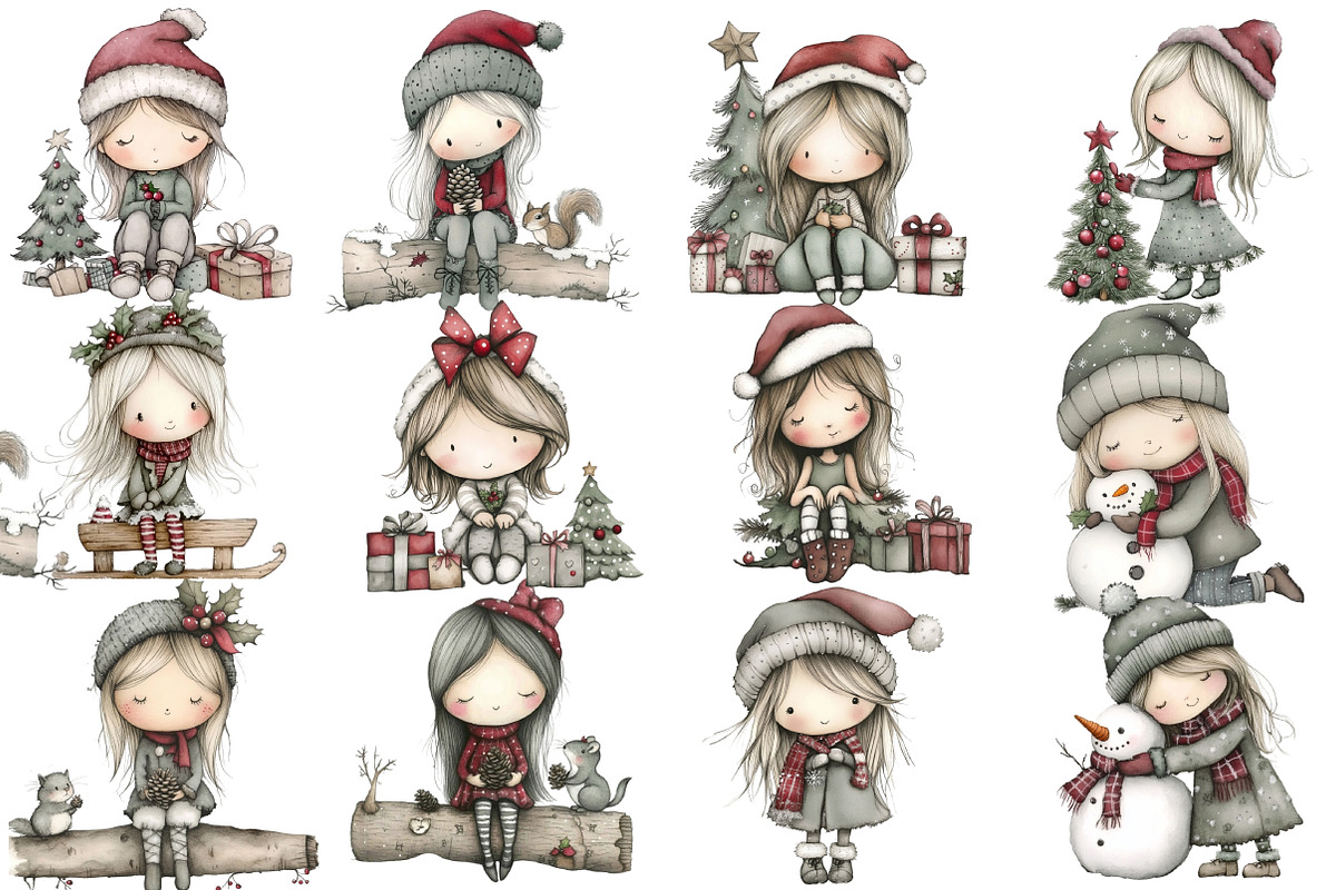 Cute Holly Girl Clipart, an Illustration by Designworld (Photo 3 of 5)