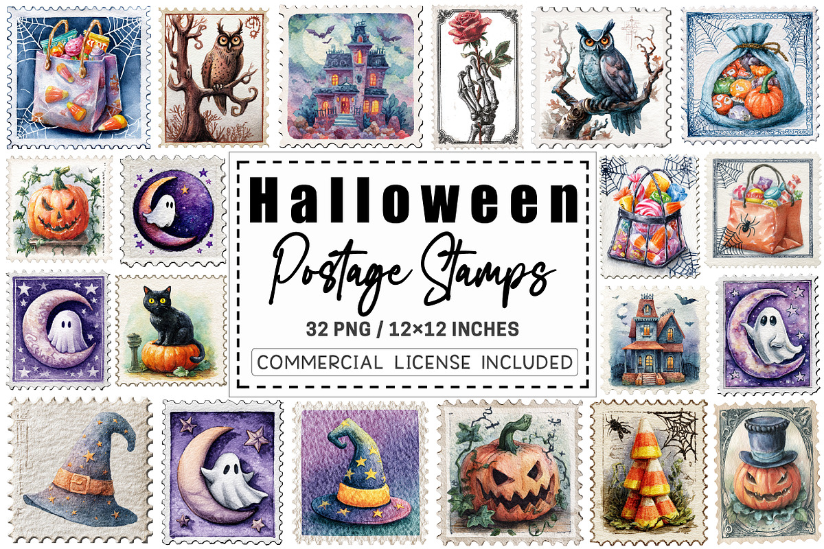 Halloween Postage Stamps Clipart., a Graphic by CitraGraphics (Photo 1 of 4)