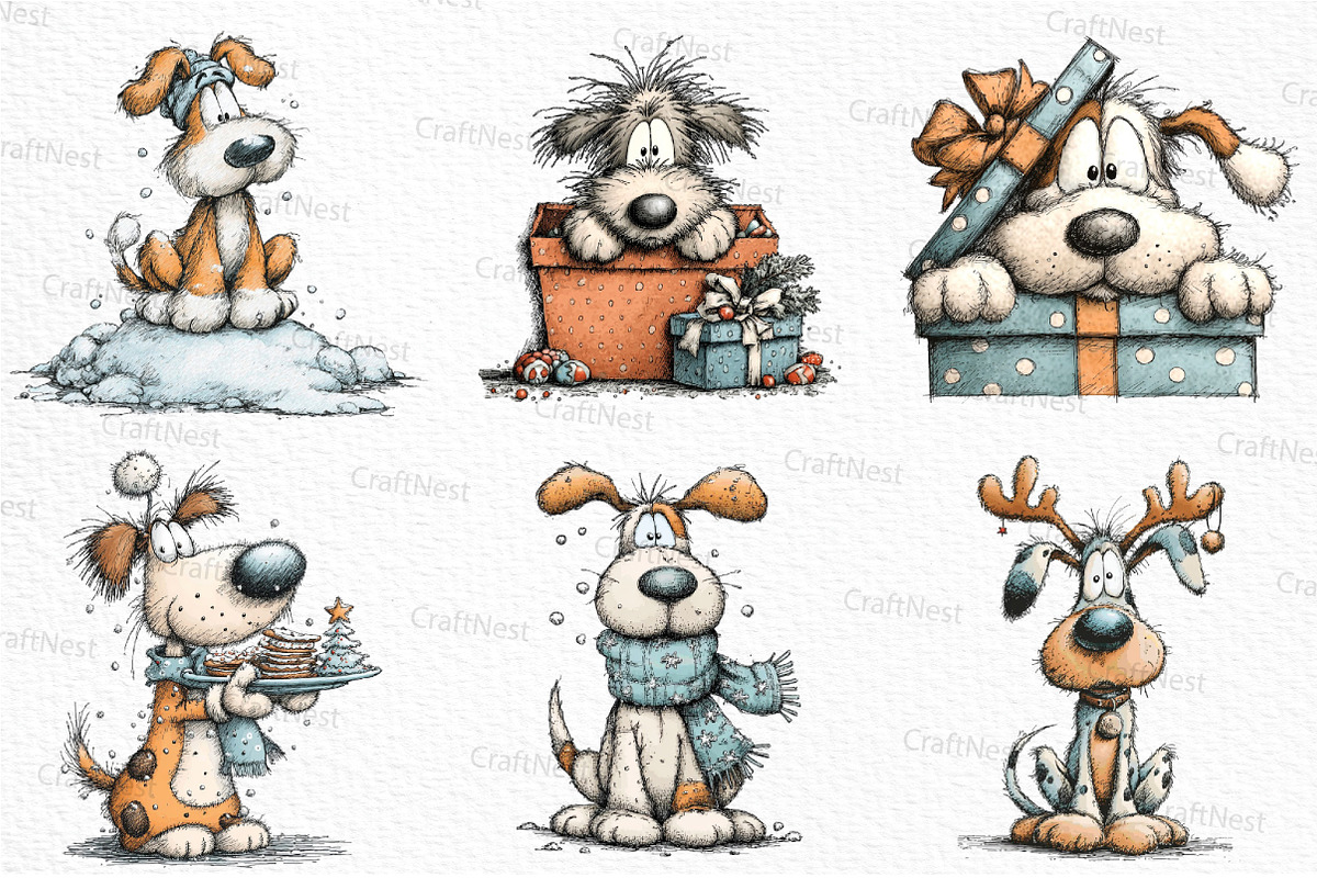Whimsical Christmas Dog Clipart, an Illustration by Craft Nest (Photo 4 of 6)