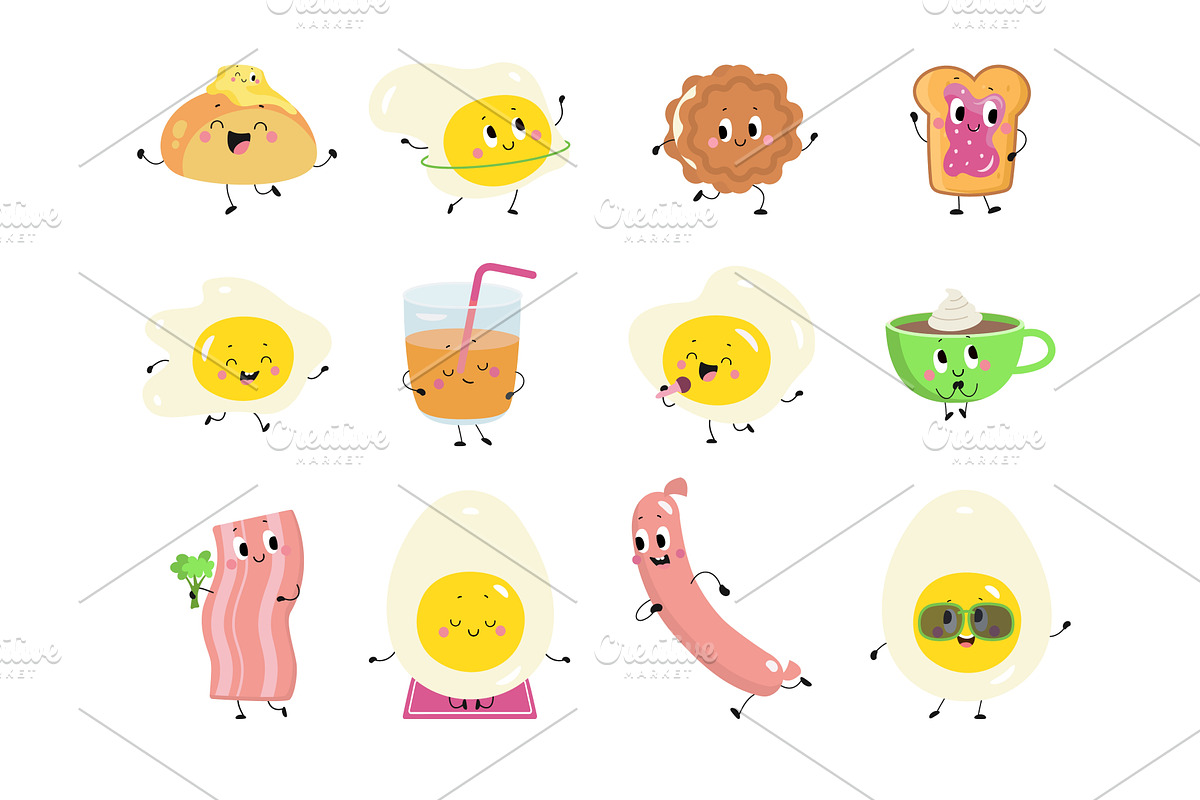 Breakfast with eggs characters, a Food Illustration by Valerie Bodnar