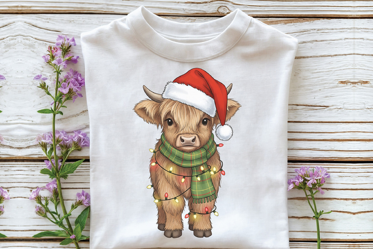 Christmas Lights Highland Cow PNG, an Illustration by CraftArtStudio (Photo 2 of 4)