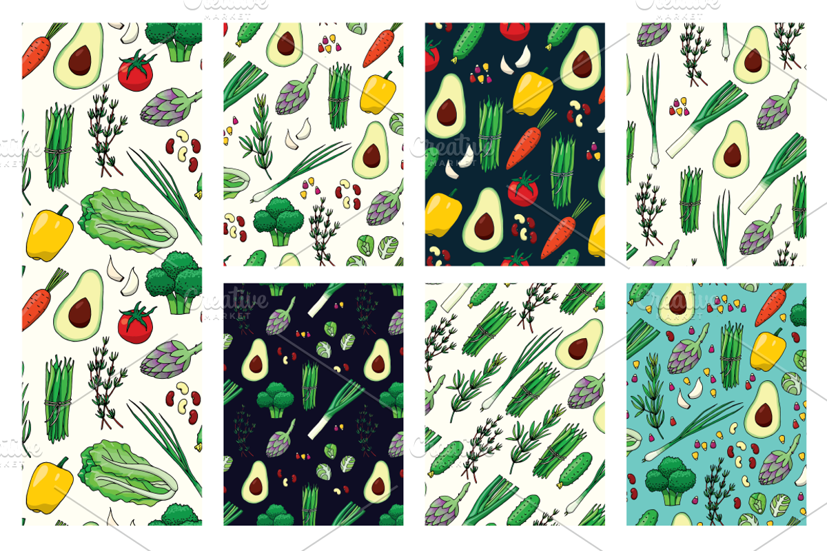 19 hand drawn vegetables + patterns, a Decorative Illustration by pixelwerk (Photo 3 of 4)