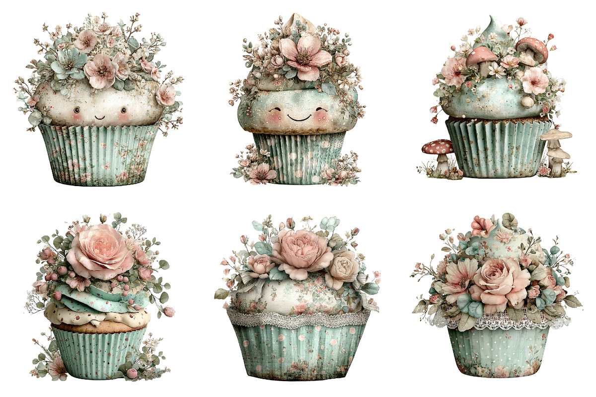 Whimsical spring cupcake clipart, an Illustration by SinaCreation (Photo 5 of 11)