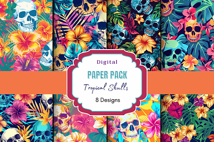 Tropical Skulls Digital Pattern, a Pattern Graphic by Paper & Pattern Studio