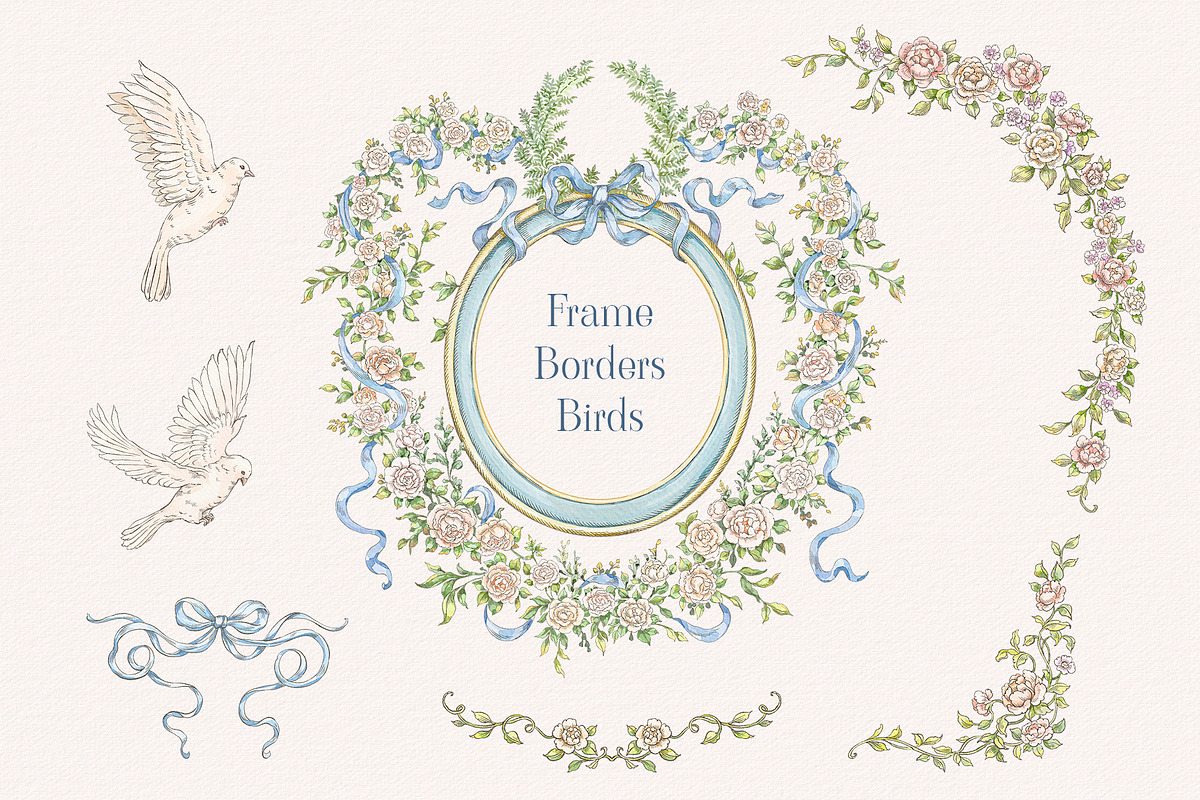 Roses Frame Watercolor PNG clipart, a Decorative Illustration by Ekaproeka (Photo 3 of 3)