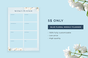 Blue Floral Weekly Planner