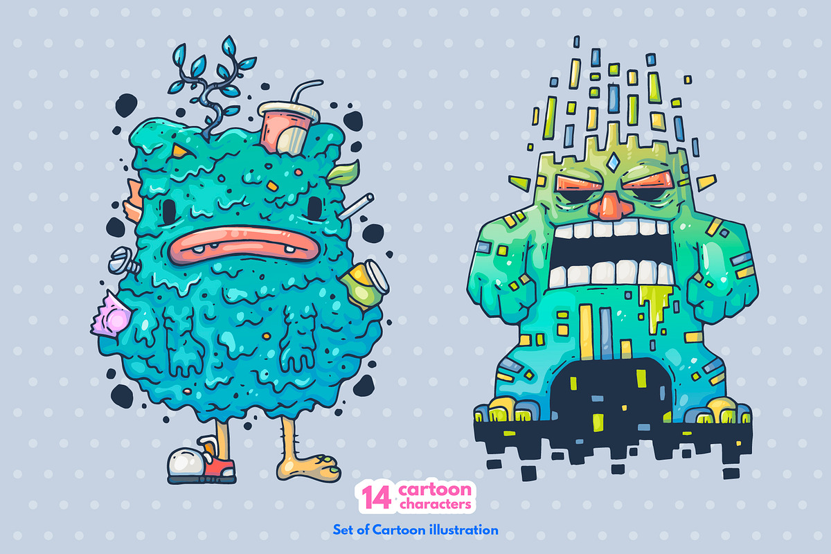 14 Different Cartoon Characters, an Illustration by Andrew_Derr