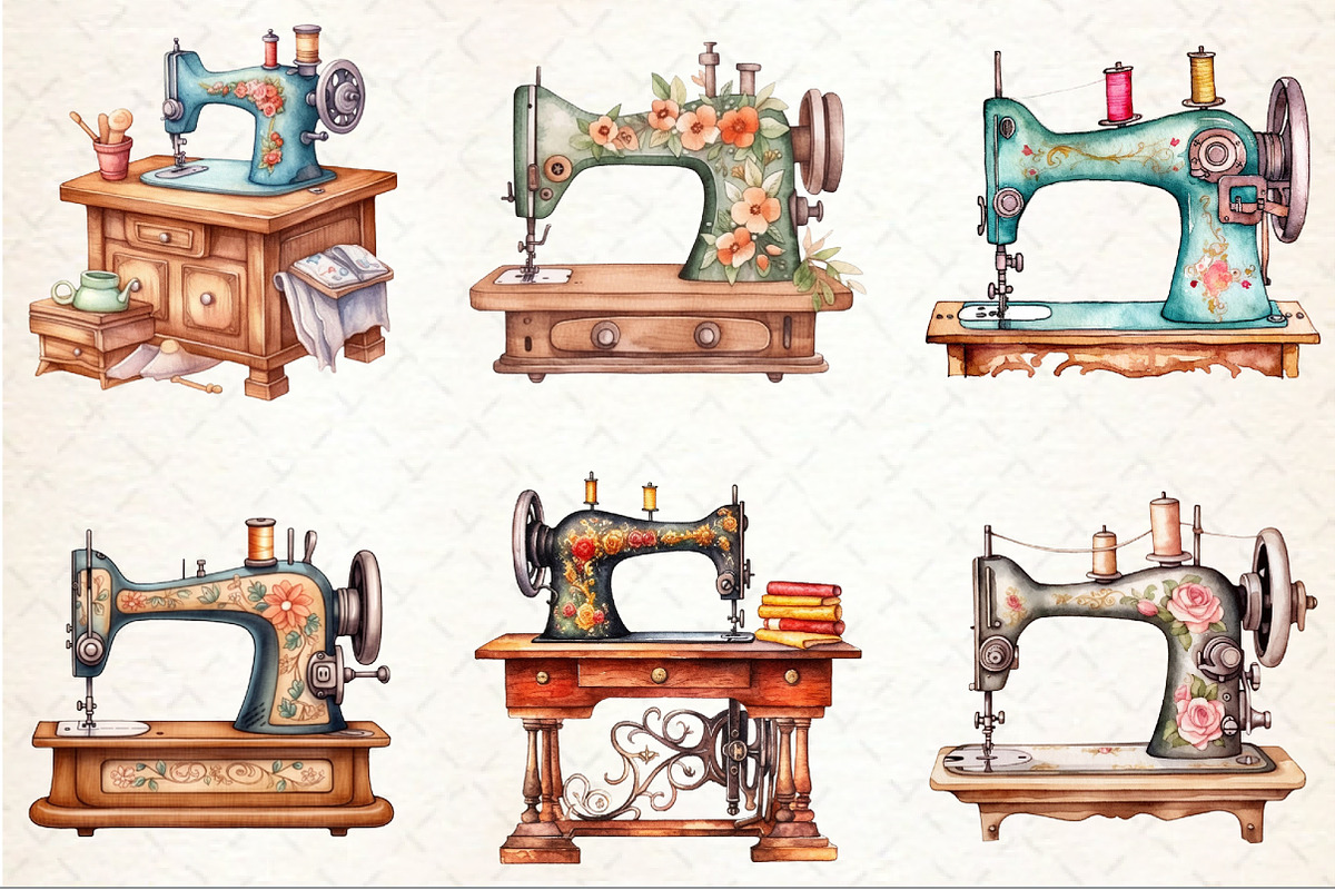 Watercolor Vintage Sewing Machine, an Illustration by Rose Art (Photo 3 of 4)