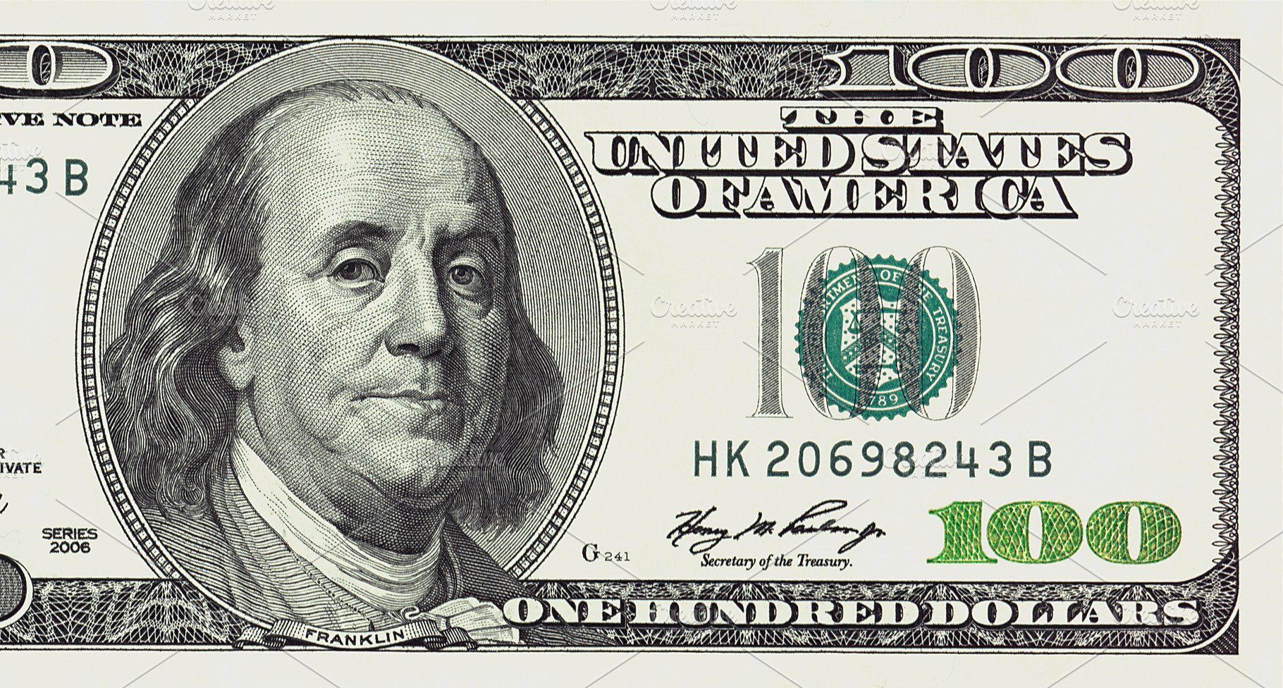 One hundred dollars bill detailed, a Background Photo by HighRes Pictures