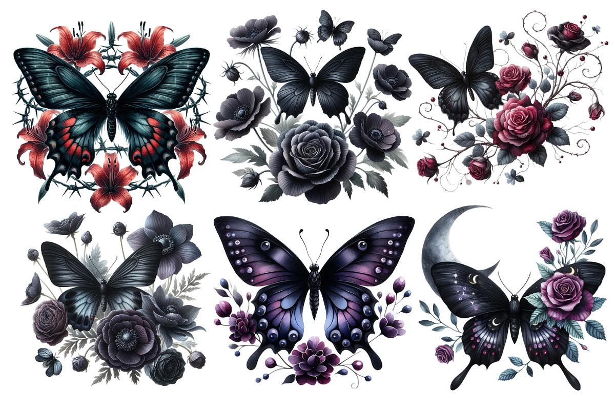 Black Butterfly Watercolor Clipart, an Illustration by Designworld (Photo 5 of 6)