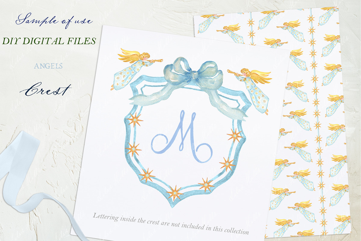 Angels Christmas Watercolor Crest, a Decorative Illustration by LABFcreations (Photo 3 of 4)