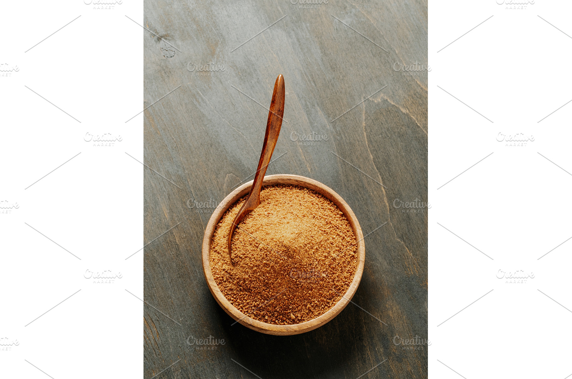 Bowl raw brown coconut sugar, a Food & Drink Photo by Fascinadora