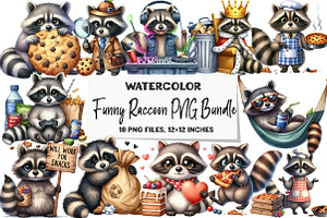 Funny Raccoon PNG Bundle Sublimation, an Illustration by DreamArtGraphic
