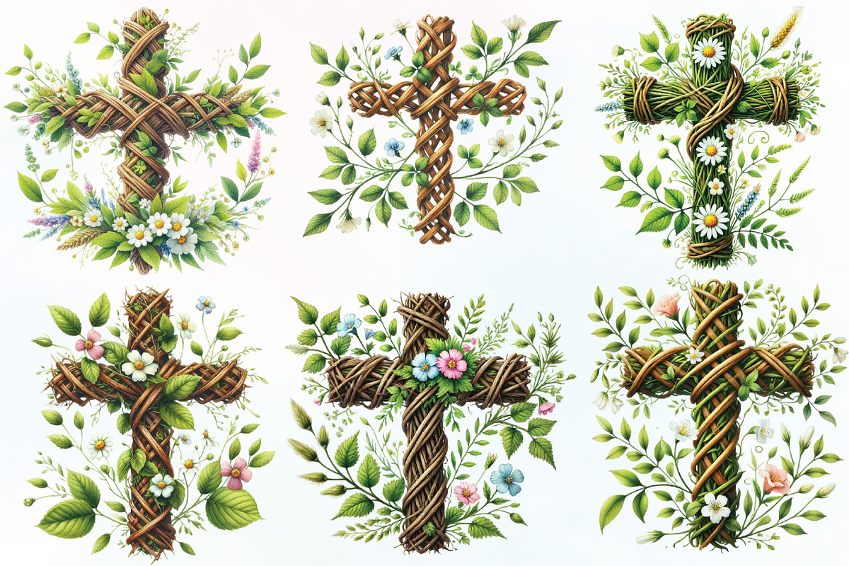 Watercolor Wildflowers Cross Clipart, an Illustration by CraftArtStudio (Photo 2 of 6)