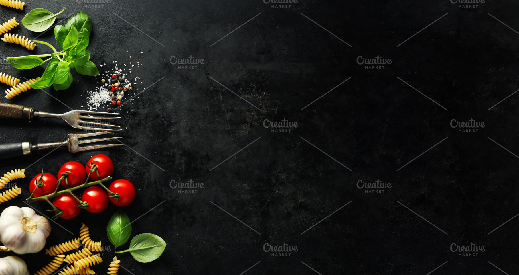Italian food background with ingredi featuring gastronomy, dark background, a Food & Drink Photo by Valeria Art