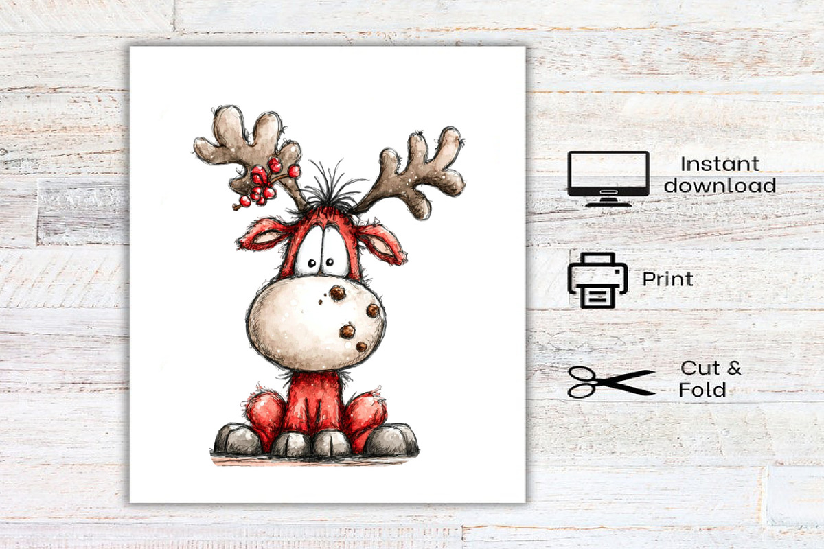Quirky Funny Christmas Reindeer, an Illustration by Canvas Craft (Photo 8 of 8)