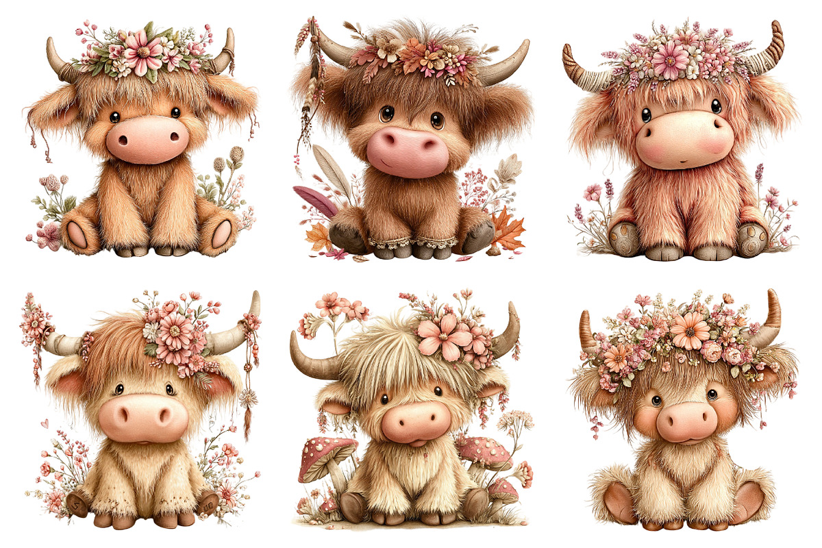 Whimsical Highland Cow Clipart PNG, a Seasonal Illustration by Daily.Designs (Photo 5 of 5)