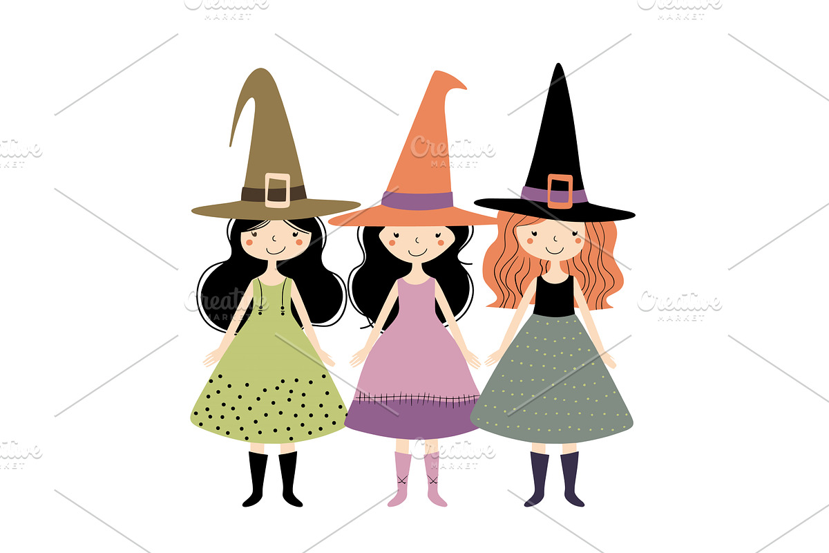 Three young girls dressed witches, an Object Illustration by Vectorstockersland
