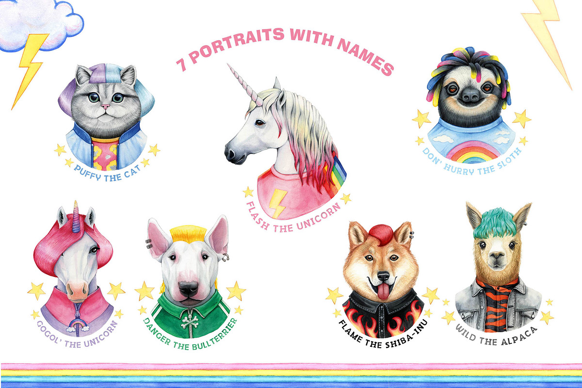 90s Dressed up watercolor animals, an Animal Illustration by AnastasiaFears (Photo 2 of 11)