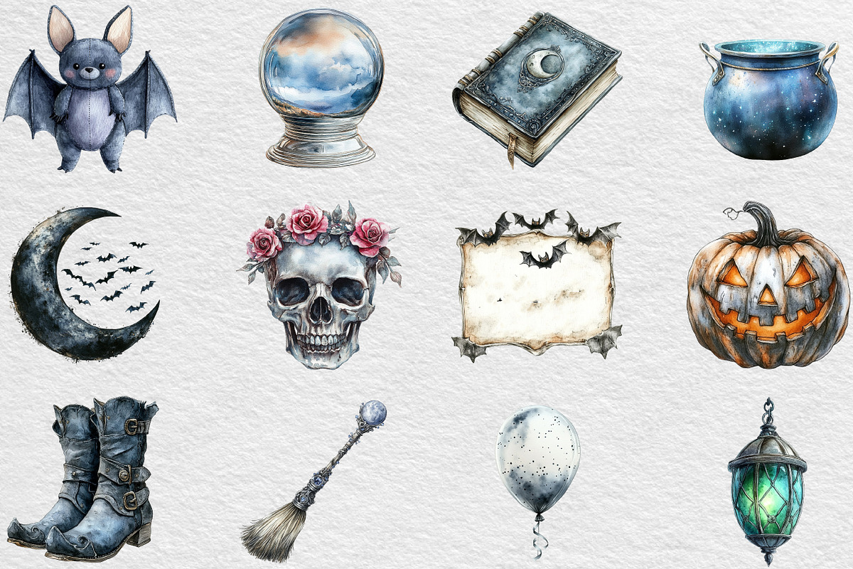 Silver Halloween Clipart PNG, an Illustration by Black Bird Studio (Photo 6 of 6)