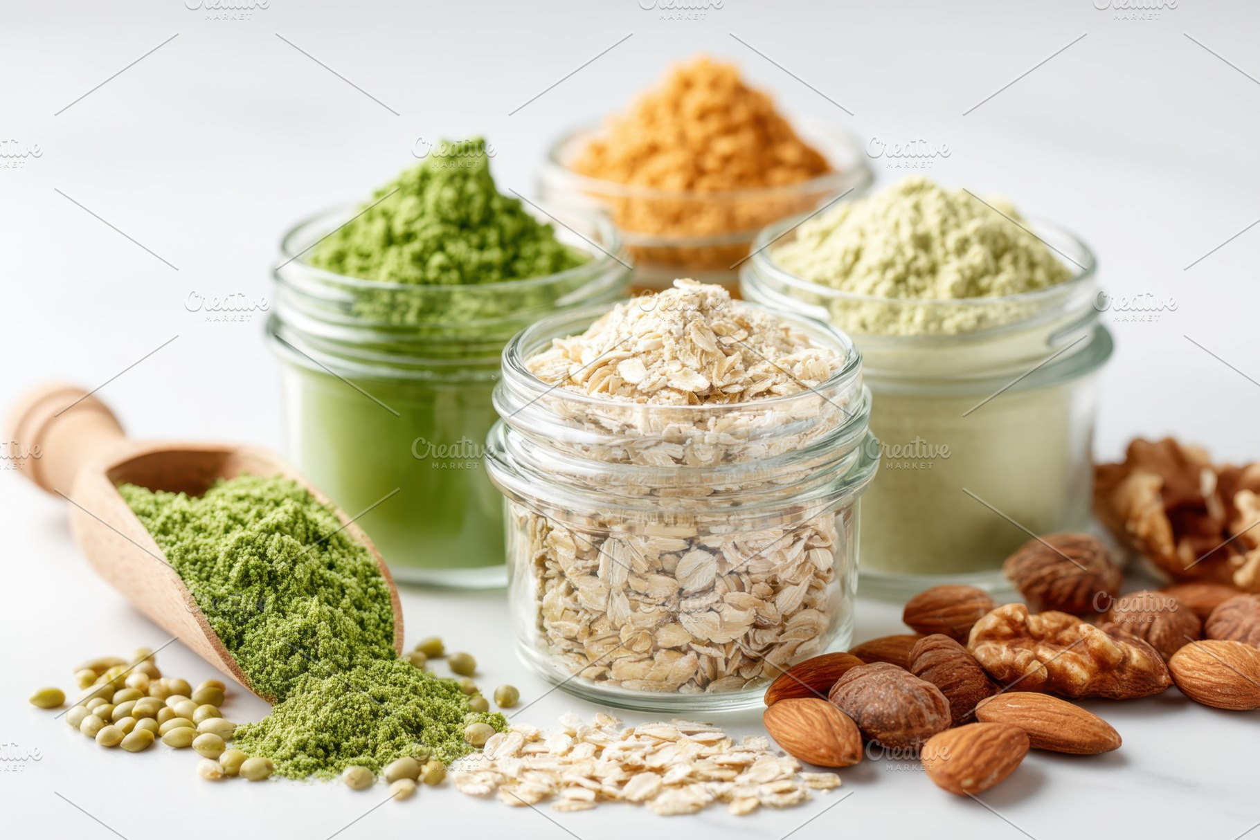 Natural powders and nuts for healthy cooking, a Food & Drink Photo by AlyaAnd
