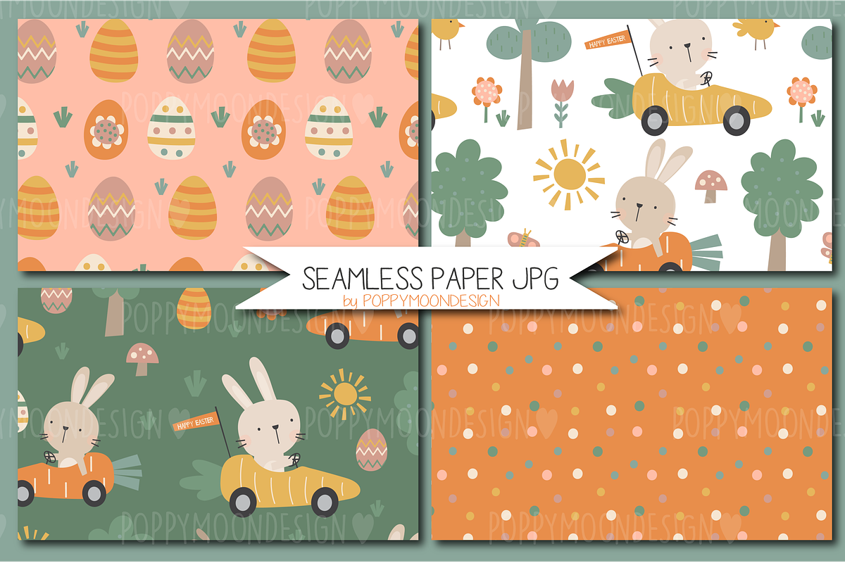Bunny Driver clipart & paper set, a Pattern Graphic by Poppymoondesign (Photo 4 of 7)