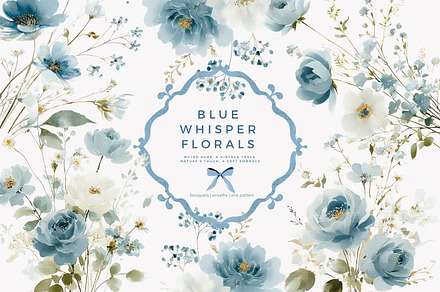 watercolor blue preppy floral clipar, an Illustration by Patishop Art