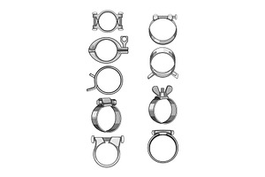 Various metal band clamps securing, an Object Graphic by pikepicture