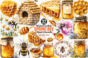 Watercolor Spring Bee Clipart Bundle, an Illustration by Canvas Craft (Thumbnail 1 of 7)