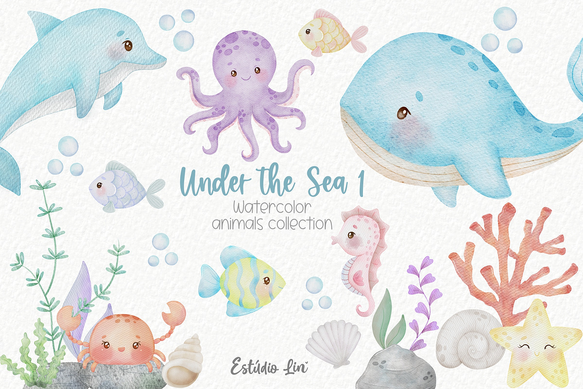 Under the sea 1 watercolor, an Animal Illustration by Estúdio Lin (Photo 1 of 6)