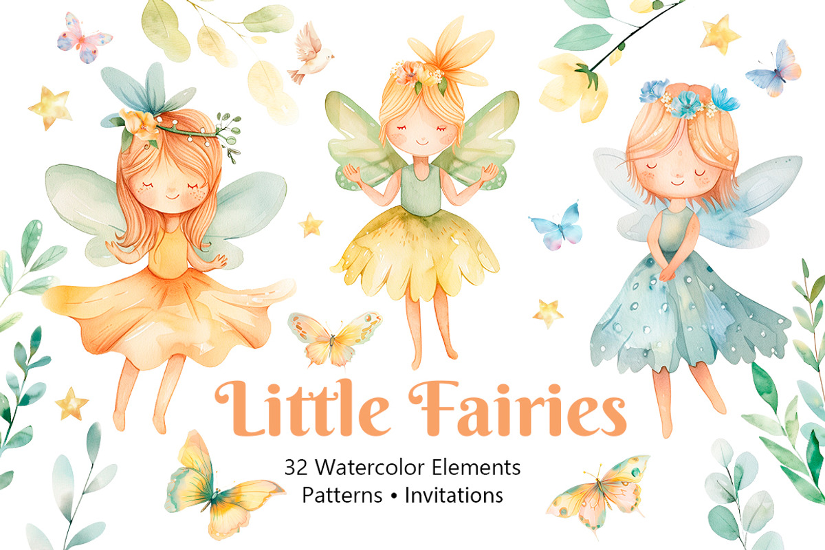 Fairy Garden Watercolor Clipart Set, an Illustration by AlineArtStore (Photo 1 of 11)