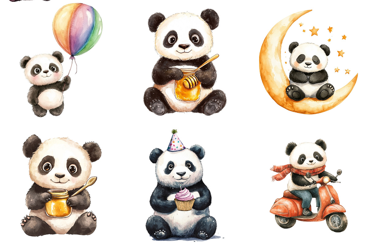 Cute Panda Sublimation Clipart, an Illustration by Watercolor design (Photo 2 of 4)