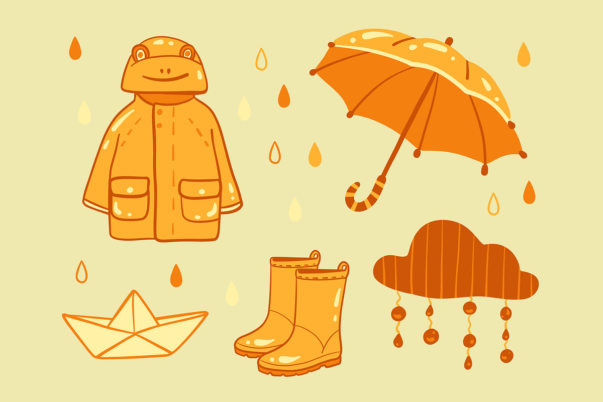 Rainy day vector Clipart & Patterns, a Seasonal Illustration by Carpet Tapete Pretzel (Photo 2 of 9)