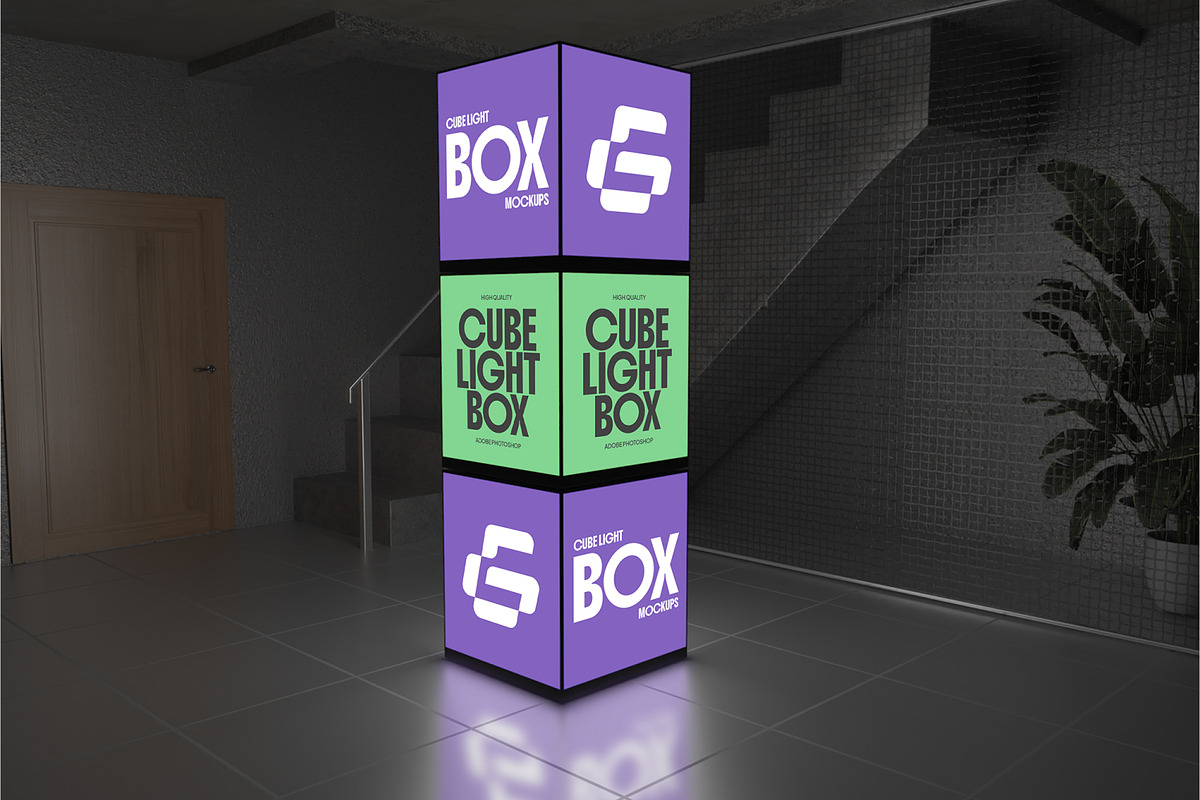 Cube Light Box Mockup, an Advertising Mockup by Permadi Creative (Photo 3 of 5)