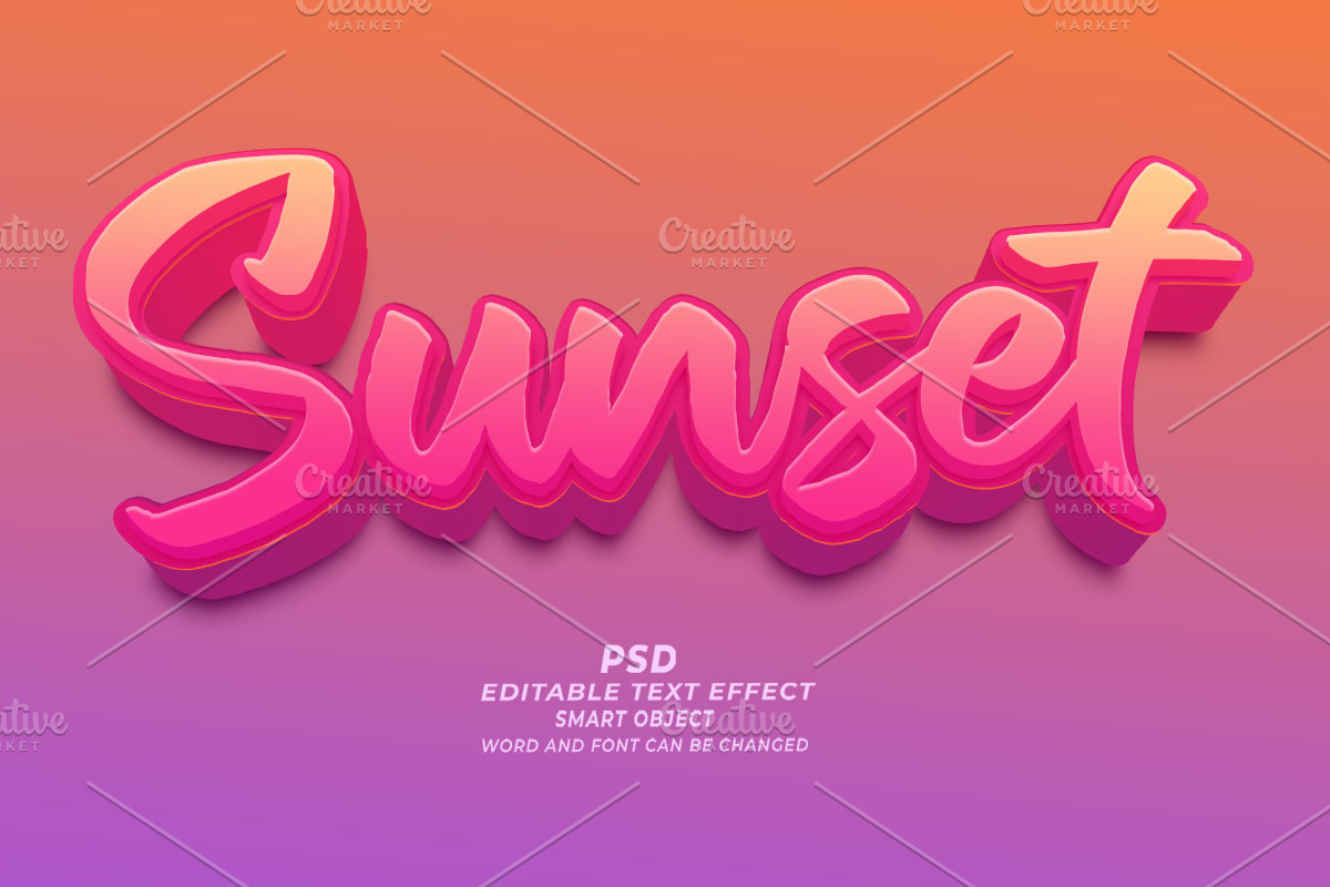 Sunset PSD 3D Editable Text Effect, a Layer Style Add-On by TrueVector (Photo 1 of 2)