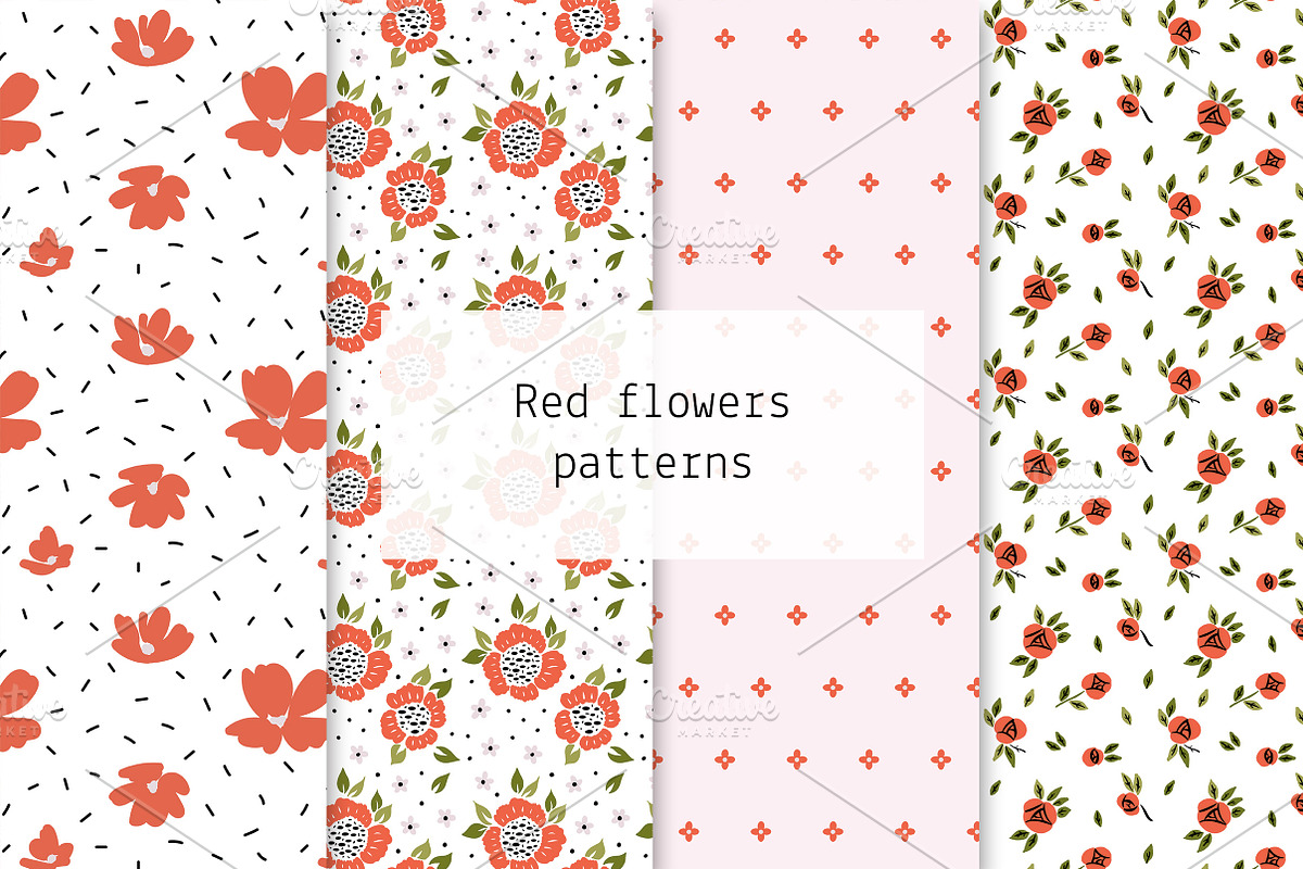 Red flowers patterns, a Pattern Graphic by Lyolya Profitrolya (Photo 1 of 5)