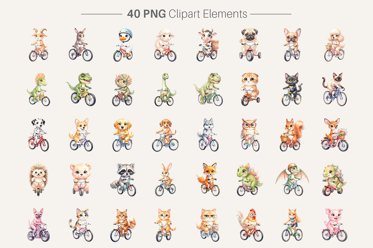 Big Eyed Animal Biking PNG Bundle, an Illustration by Artnoy (Photo 2 of 8)