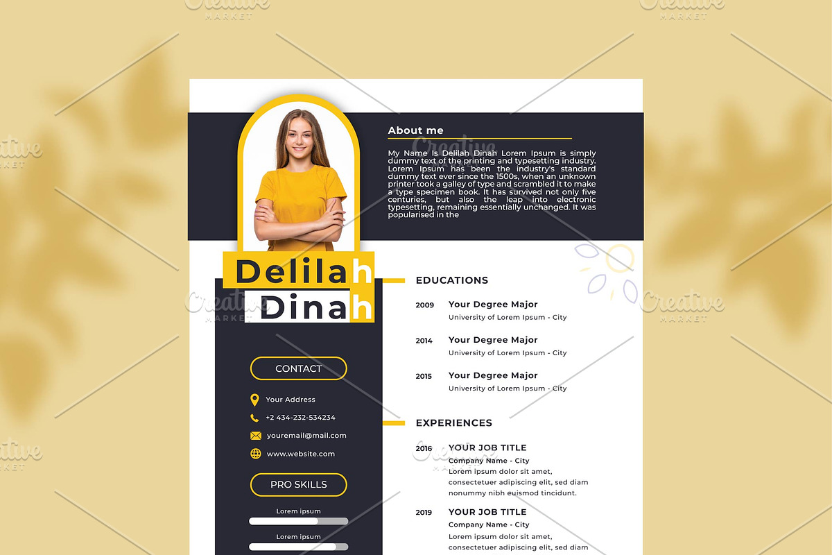 Delilah Dinah - Professional Resume, a Marketing Template by Cubex Design (Photo 1 of 4)