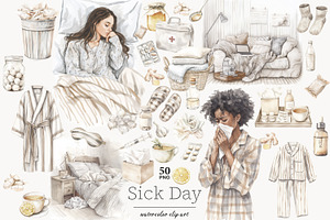 Sick Day Clipart | Cozy Home Medical, a Healthcare Illustration by GlamArtZhanna