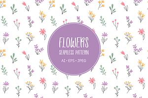 Minimalistic doodle flowers pattern, an Illustration by Cmeree