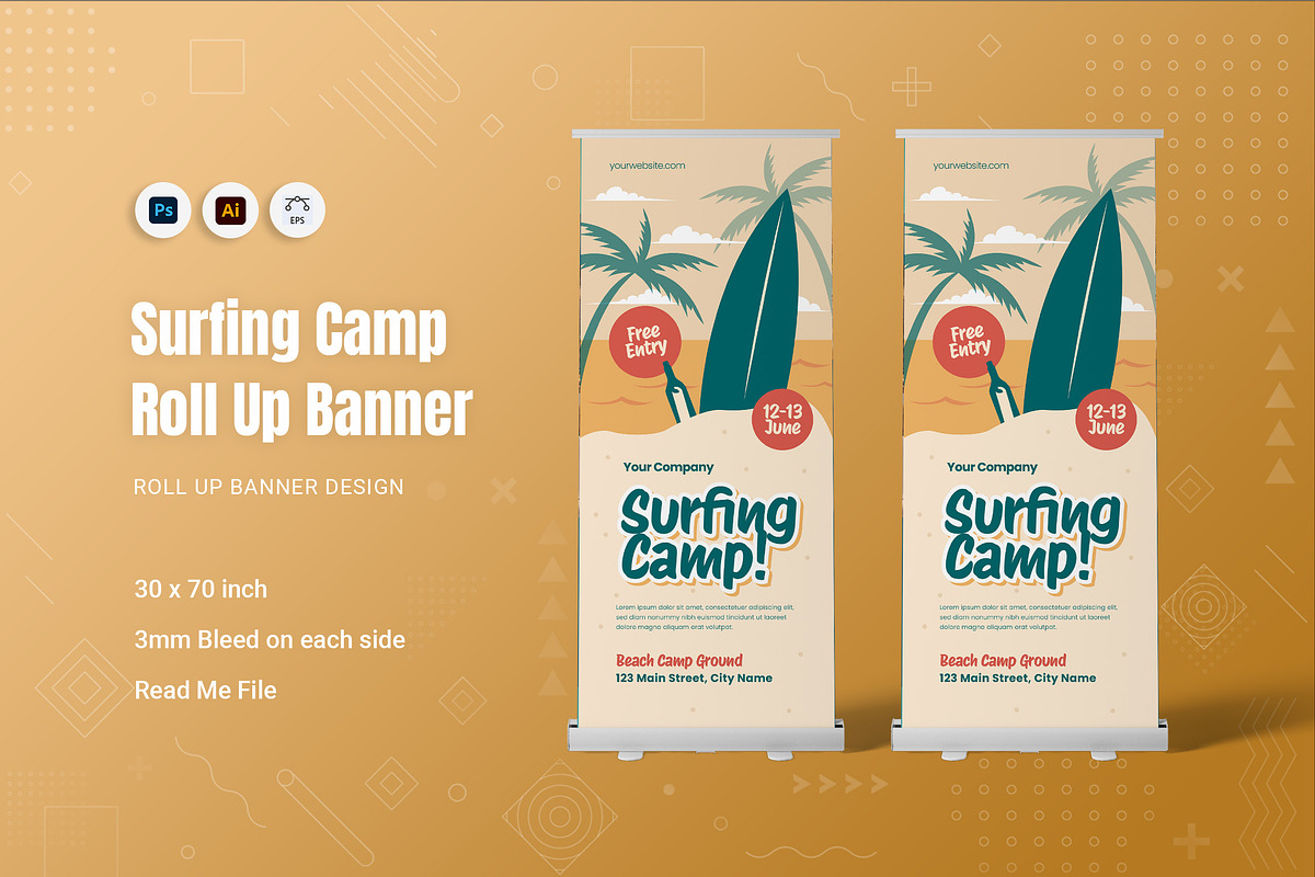 Surfing Camp Roll Up Banner, a Print Template by Fannan Studio (Photo 1 of 2)