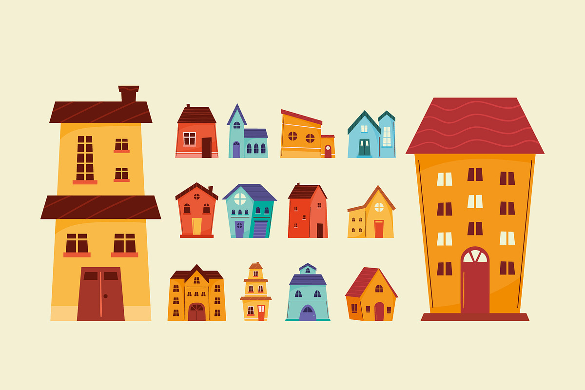 Flat Houses Illustration Set