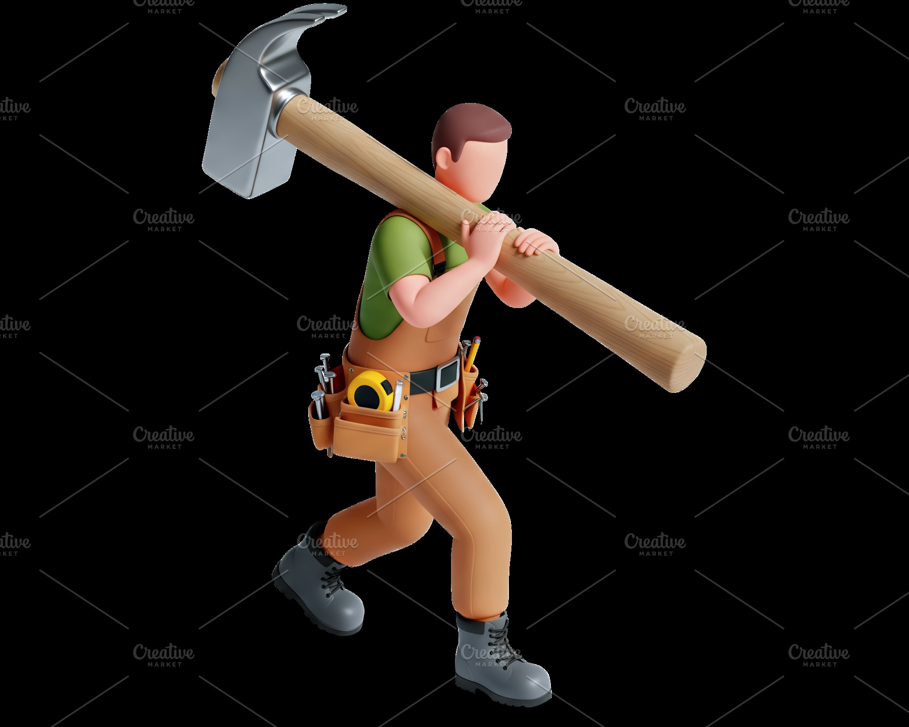 Worker carrying a giant hammer, a Photo by angellodeco