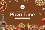 Pizza Time – Watercolor Food, a Food Illustration by CreativeValuation (Thumbnail 1 of 11)