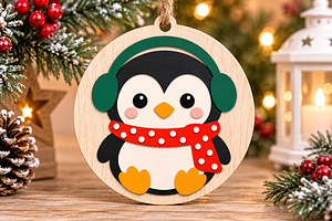 Christmas Penguin Ornament Laser Cut, an Object Illustration by Canvas Craft