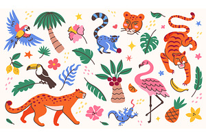 Tropical animals and plants doodles, an Animal Illustration by winwin.art